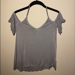 Grey Peekaboo Shoulder Tank Top/Blouse